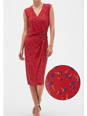 Banana Republic Red Floral Twist-Waist Midi Dress